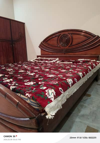 Bedroom set, double wooden Bed, Wooden cupboard, Dressing Table, Devi