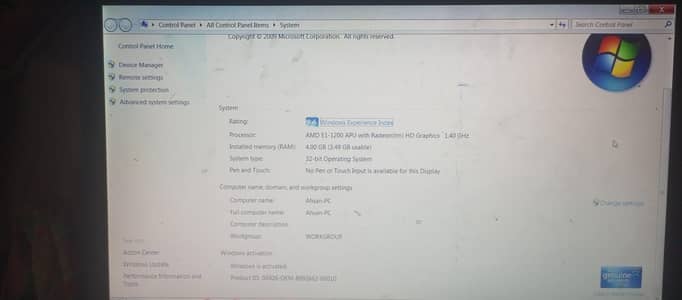 Hp Laptop 4gb RAM 300gb Room