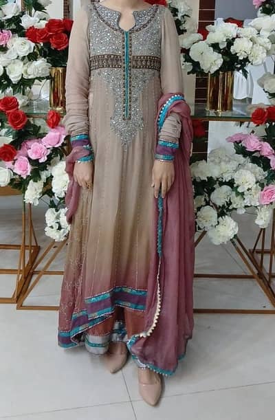 Nickie nina long shirt frock along with Plazo trouser and dupatta