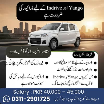 InDriver / Yango Drivers Needed – 40% Profit / Fixed Monthly Salary