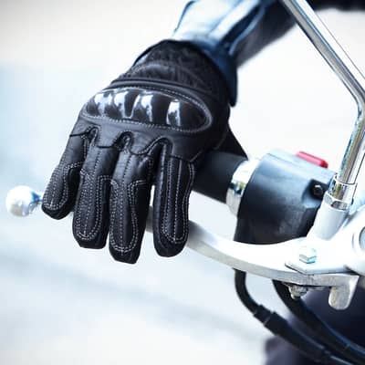 Black motorbike leather gloves with knuckles protection for mens
