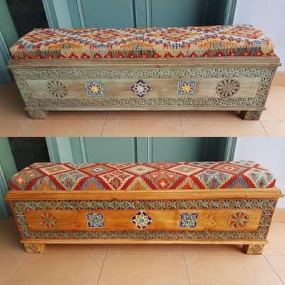 Antique Swati seater and boxes