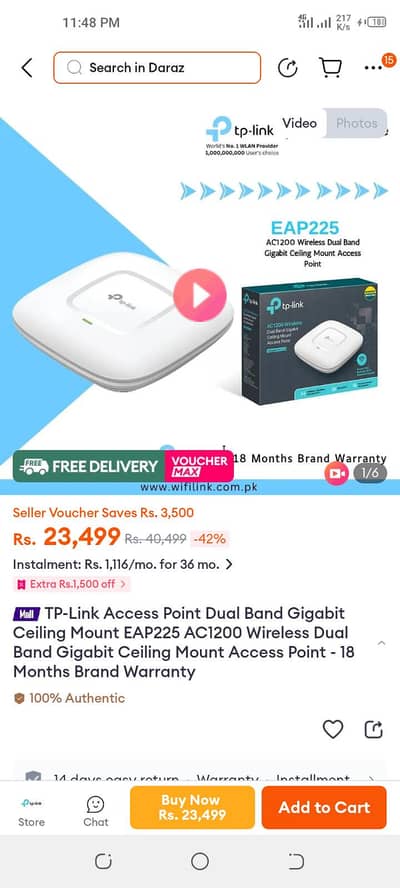 TP-Link EAP225 AC1200 Wireless Dual Band Gigabit Ceiling Access Point