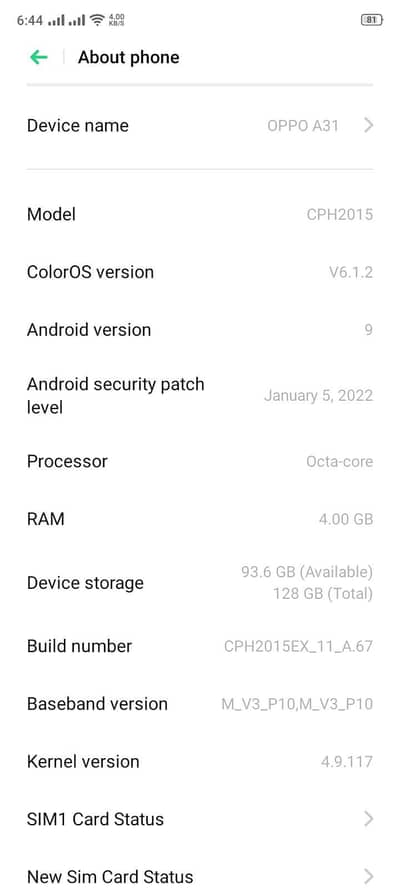 Oppo A31 Ram 4GB Rom 128