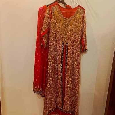 Red front open shirt back trail lehnga