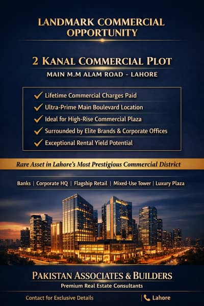 2 Kanal Elite Commercial Plot Main M. M Alam Road, Lahore