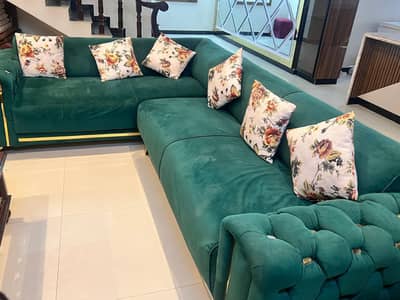 Premium Velvet L-Shape Sofa -Emerald Green Excellent Condition