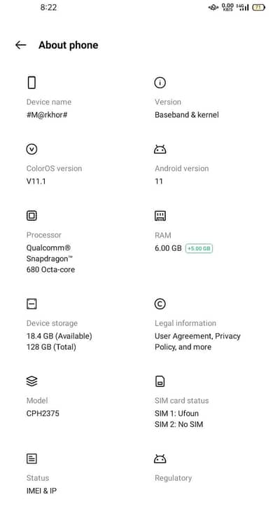 Oppo A76 6gb ram 128 gb storage