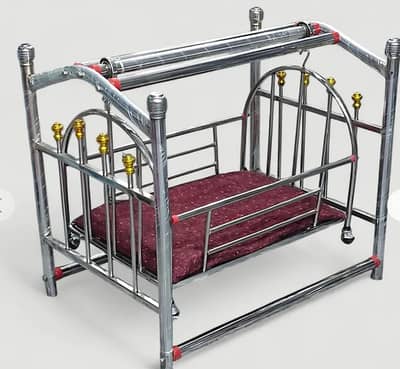 Chrome Coting Baby Cradle with Mattress – Heavy-Duty Swing Cot for New