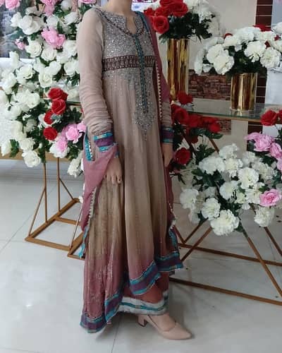 Nickie nina long tail frock along with Plazo trouser and dupatta