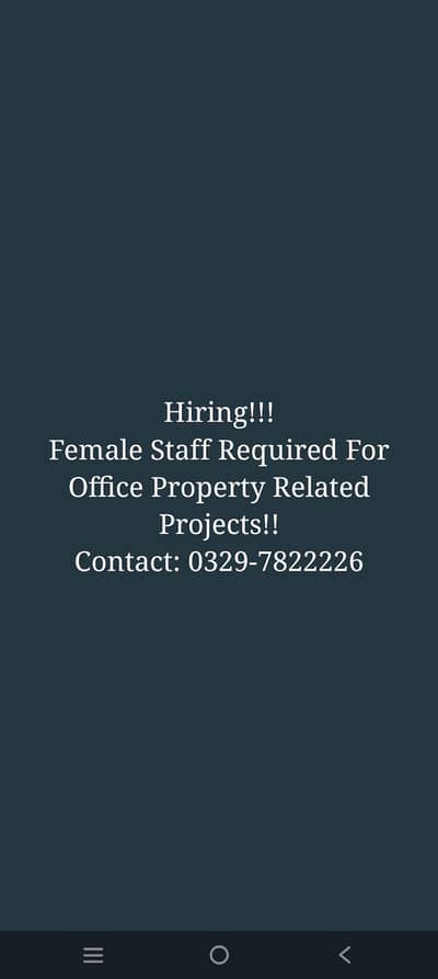 Female Staff Required For Property Selling