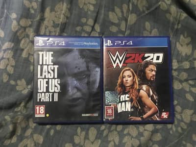 The Last of Us 2 PS4 and WWE 2K20 NEAR-MINT Condition, No Scratches