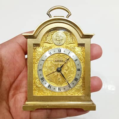 Brass Swiza Tempus Fugit Alarm Clock, Swiss-made with 8-Day Movement