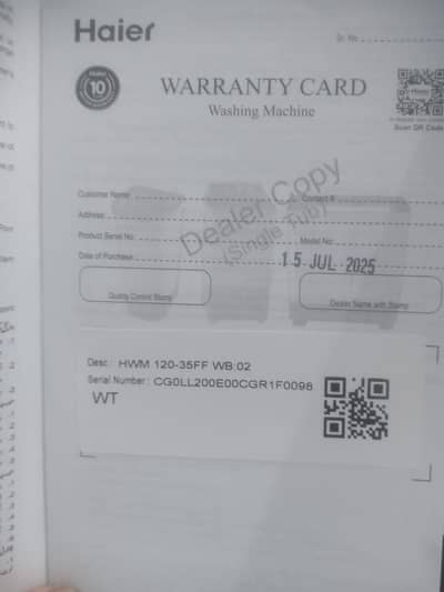 Haier Washing Machine new condition