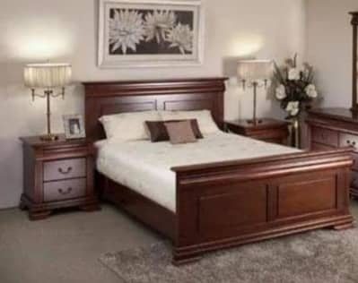 wooden bed king size two side tables
