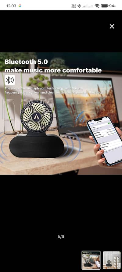 5 in 1 Solar Fan, Bluetooth Speaker, Flashlight, wireless