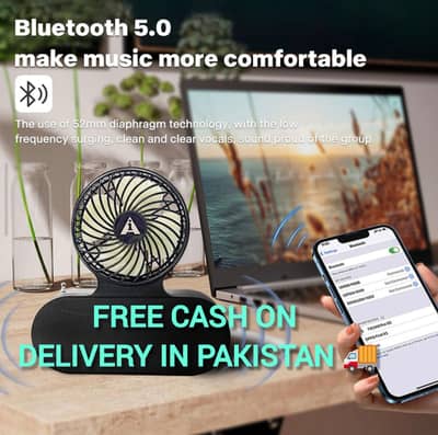 5 in 1 Solar Fan, Bluetooth Speaker, Flashlight, wireless