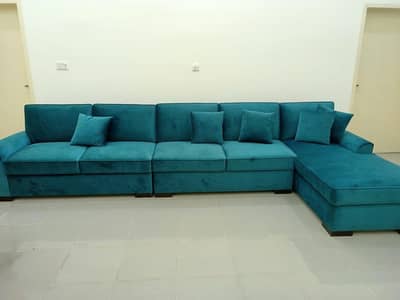 L-Shaped Teal Sofa; 6 seater