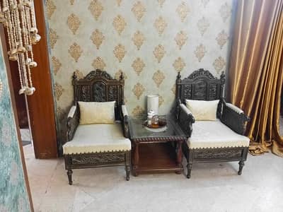 antique solid sheesham wood chairs with big cushions