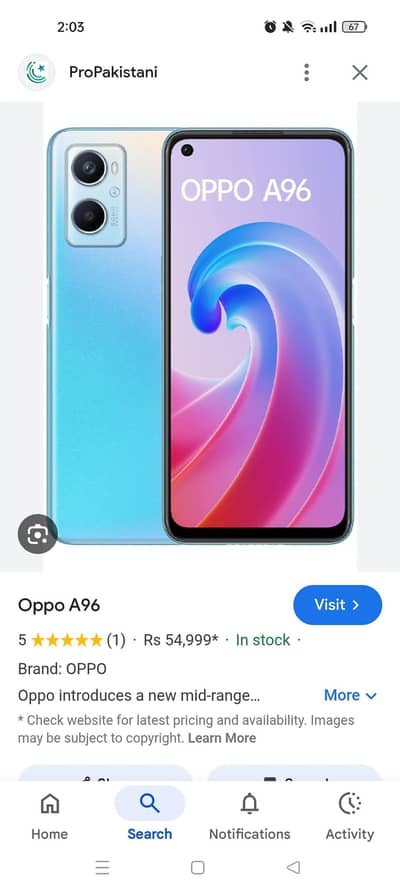 oppo a96 for sale good condition 03204008961
