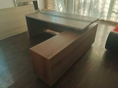 CEO Style L-Shape Office Table - Interwood; Grey Oak Finish