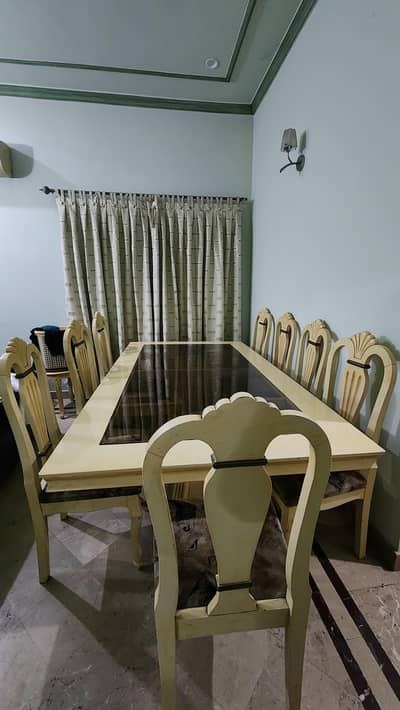 Dinning Table-8 seater dinning Table solid wood dinning with top glass