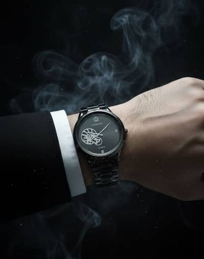 Sleek Matte Black Men’s Stainless Steel Watch – Brand New