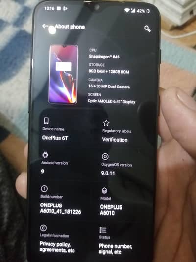 one Plus 6t Game Phone snapdragon 845 in display fingerprint (2 month