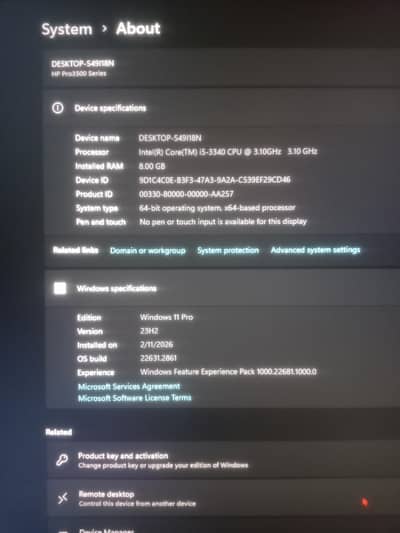 HP Pro Intel i5-3340 CPU 3.10 GHz