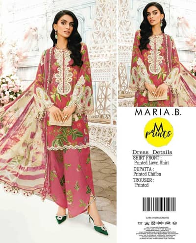 3 Pcs Ladies Lawn Suit – Unstitched, Trendy Design  03126461614