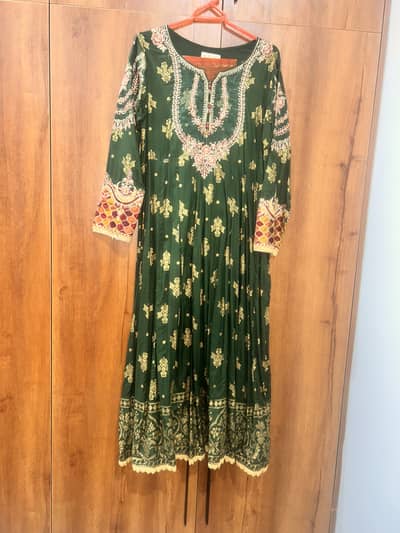 Dark Green Embroidered Maxi – With Dupatta & Trouser