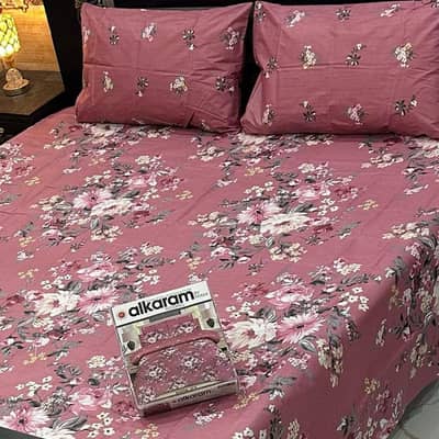 3 Pcs Cotton Alkaram printed Double Bedsheet