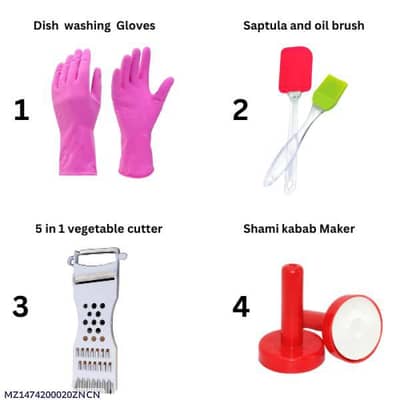 4 PCs dish washer,shami kabab maker ,oil brush , vegetables cutter