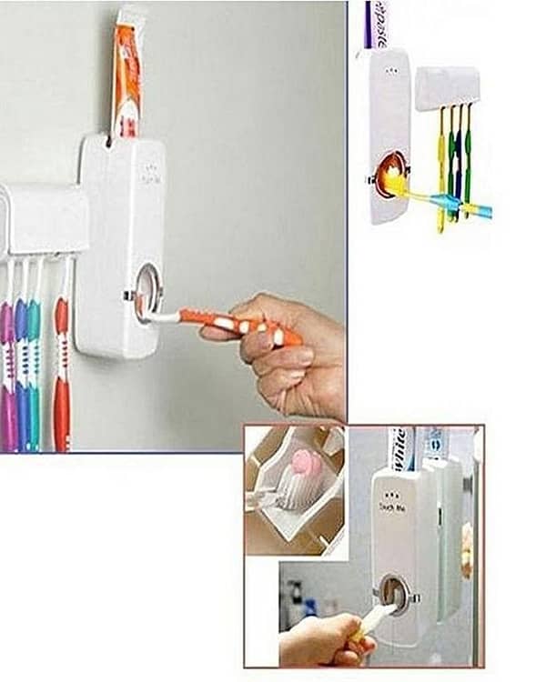 HQ Latest Toothpaste Dispenser with Attached Toothbrush Holder – White