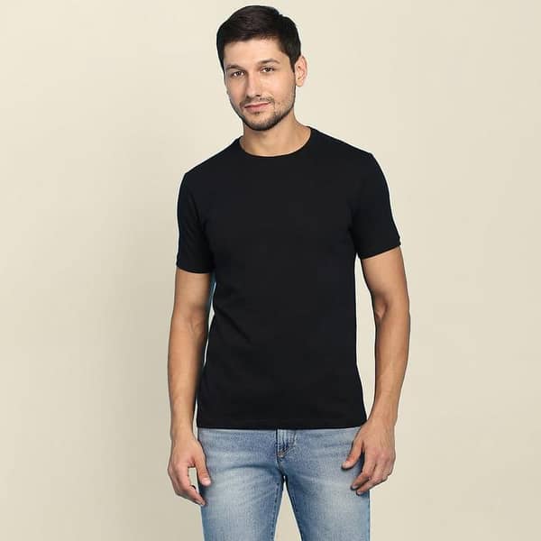 Black Cotton Round-Neck T-Shirt for Men