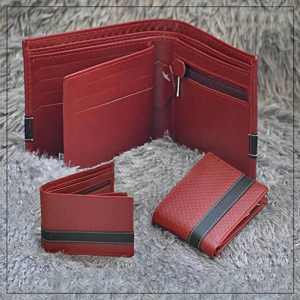 Exclusive 2-Fold Leather Wallet for Men and Boys - Red