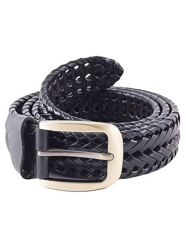 Black Leather Braided Belt for Men