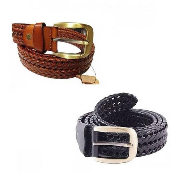 Pack of 2 Braided Belts for Men in Black and Mustard