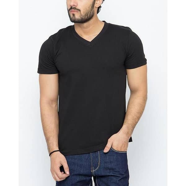 V-Neck Cotton T-Shirt for Men – Black