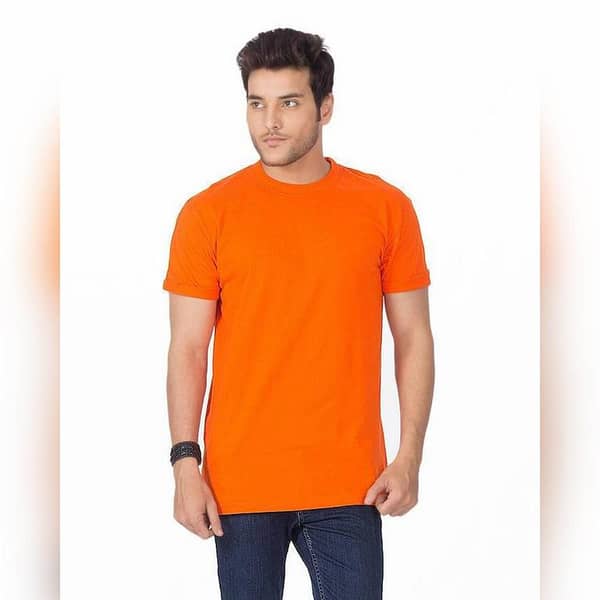 Orange Cotton Round-Neck T-Shirt for Men