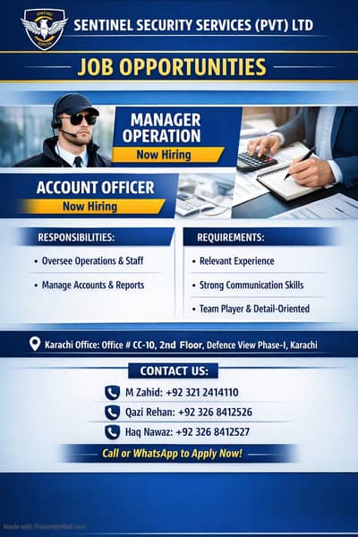 Manager Operations & Account Officer | Job In Karachi | Acoounts Jobs