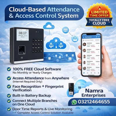 Biometric face attendance machine with free cloud & mobile app
