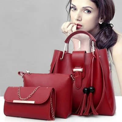 *product Name*:chic woman's maron pu leather hand set - 3 PCs
