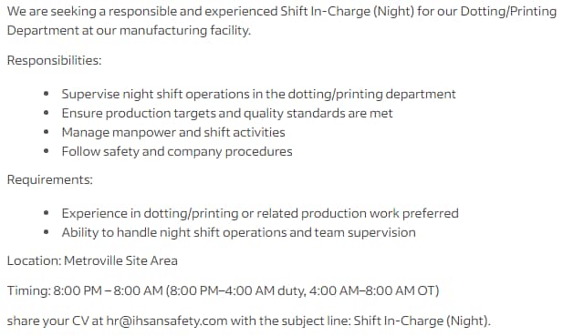 Shift Incharge 0