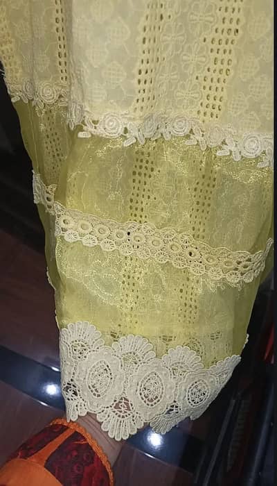 Yellow chikenkaari 3 piece dress