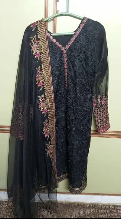 Black soft net full embroidered dress