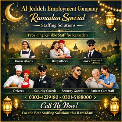 We provide House maids ,Babysitter, Chinese Cook, Driver, Couple staff