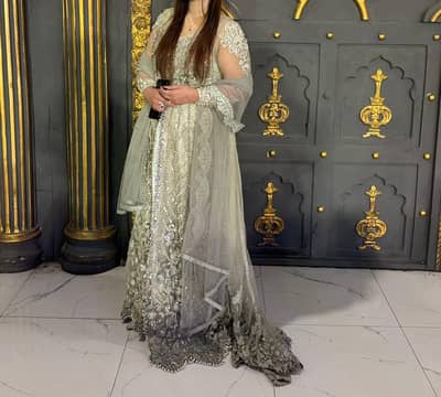 Bridal Maxi Olive green ( Gown and inner choli and lehnga)