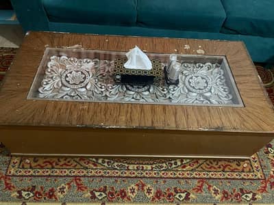 One center table and two side tables for dining room. Wood finishing.