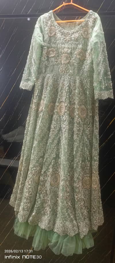 “Mint Green Maxi Dress with Dupatta & Trouser – One Time Used”